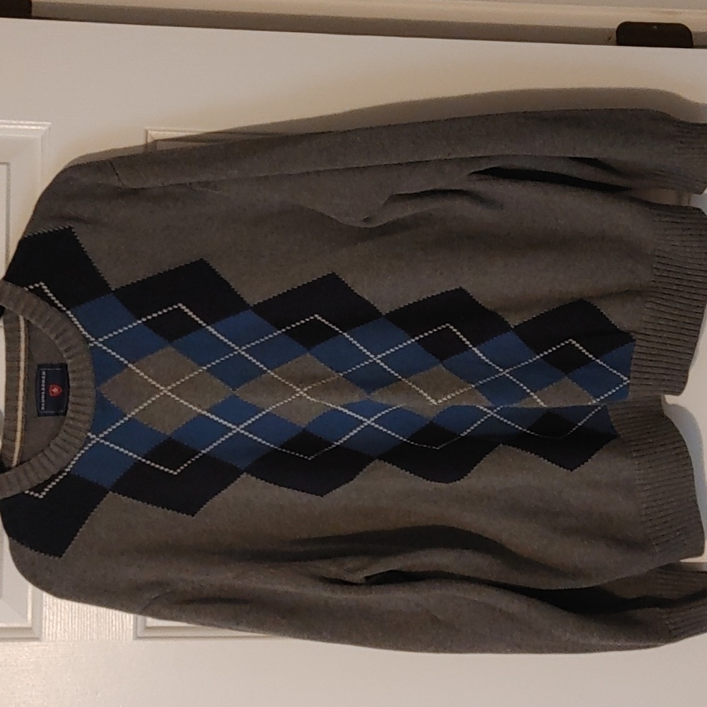 Saddlebred Mens Gray Argyle Crewneck Sweater XL EUC Academia Cabincore Y2K - Picture 3 of 5